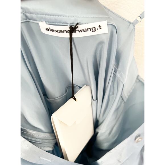 T by ALEXANDER WANG Blue Cami Satin Silk Midi Wrap Dress Size 8 - Picture 9 of 10